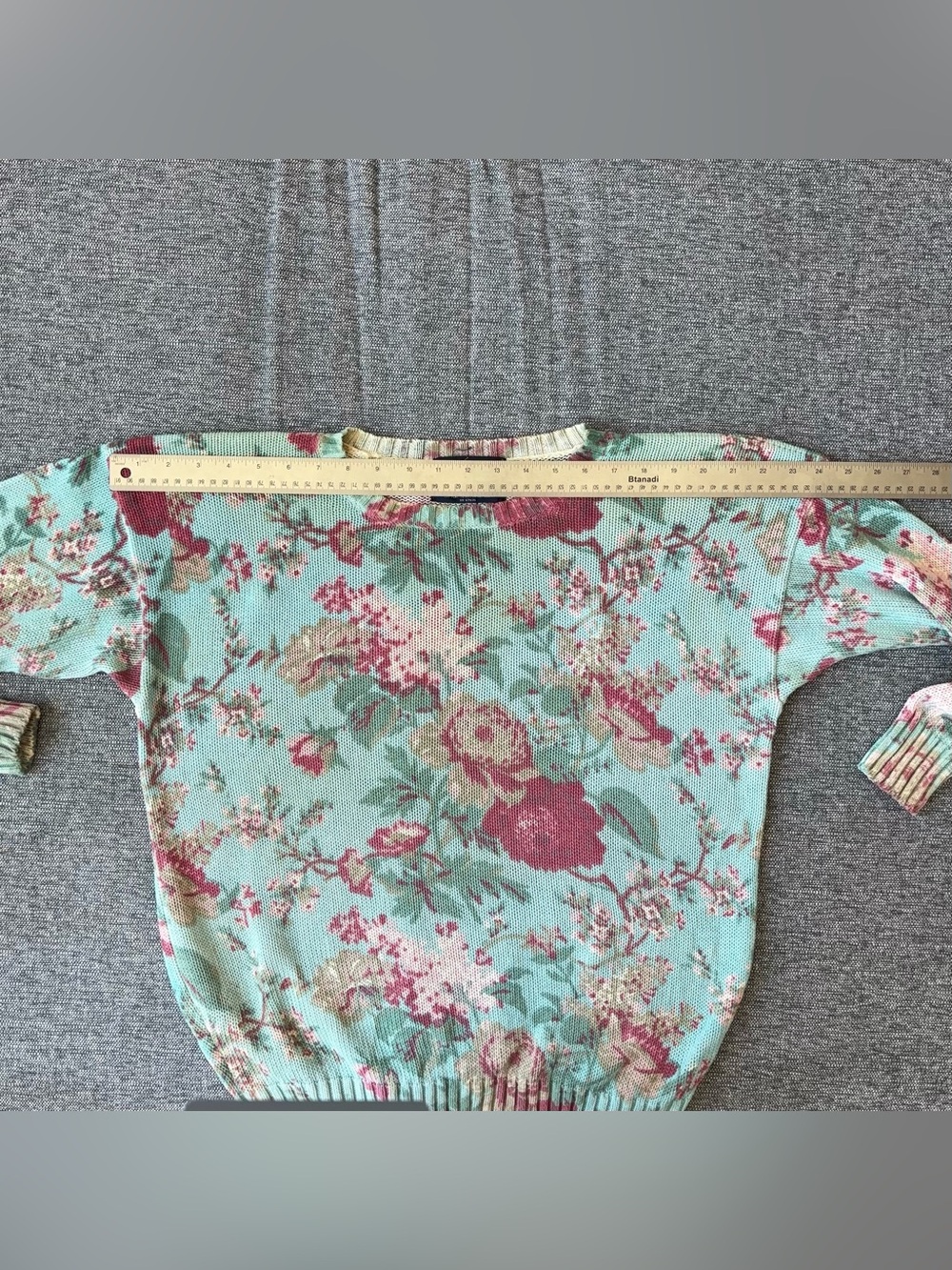 Vintage Ralph Lauren Teal Floral Sweater Size M Ramie Cotton Blend Blue Label - Picture 11 of 12